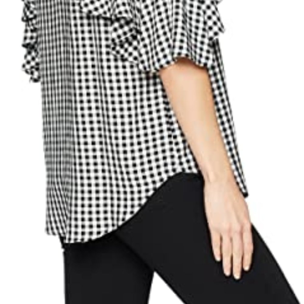 KAREN KANE Ruffle Cold Shoulder Gingham Top EUC - Picture 7 of 8